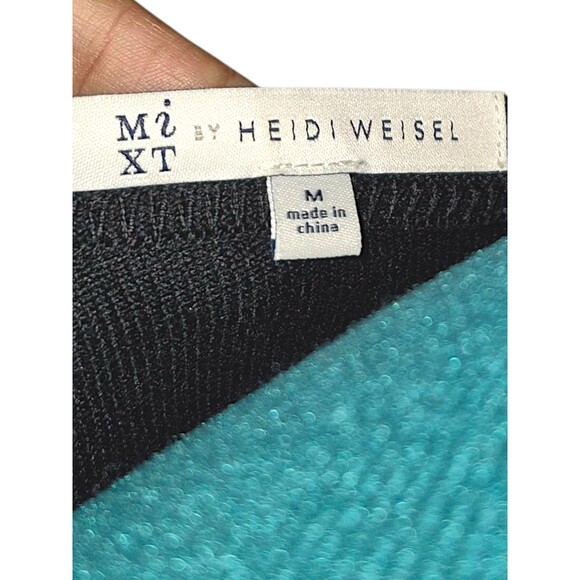 Mixt By Heidi Weisel Women's Black Knit Multicolor Tafetta Dress Missing Belt M - Picture 3 of 8